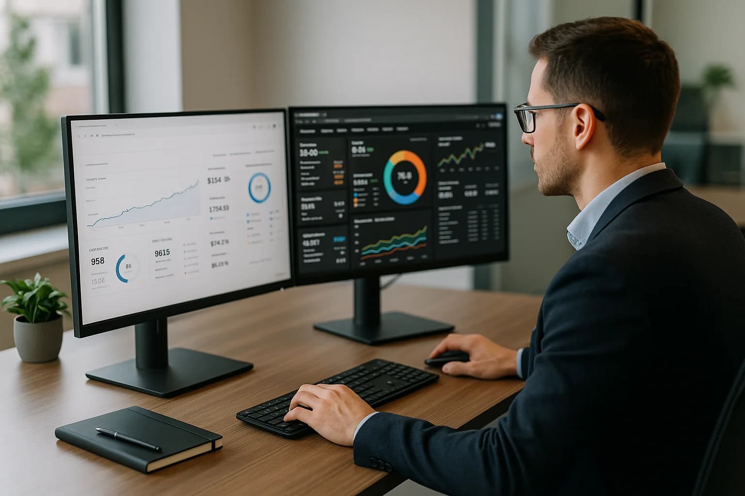 Professionnel marketing comparant outils SEO gratuits et payants sur double ecran