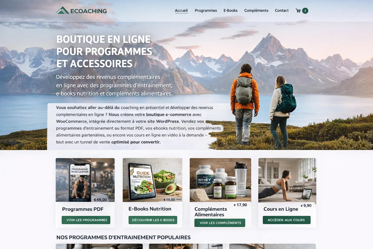 Boutique en ligne pour vente de programmes et accessoires de coach sportif