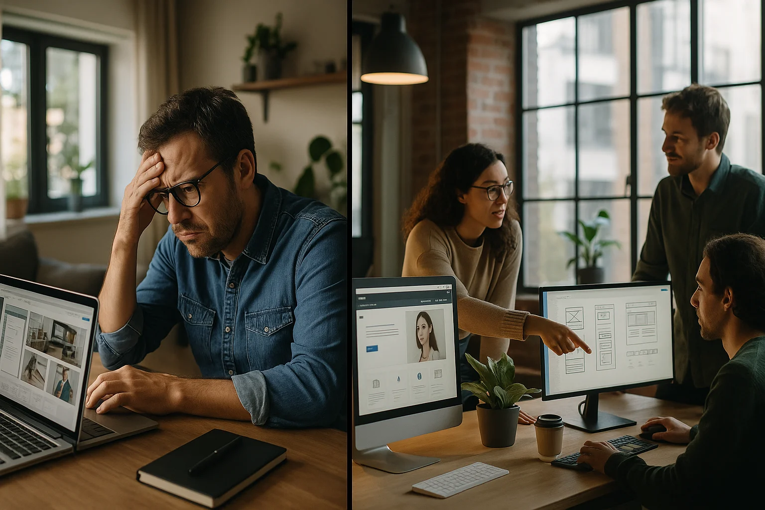 Comparaison entre création de site DIY a domicile et equipe agence web professionnelle