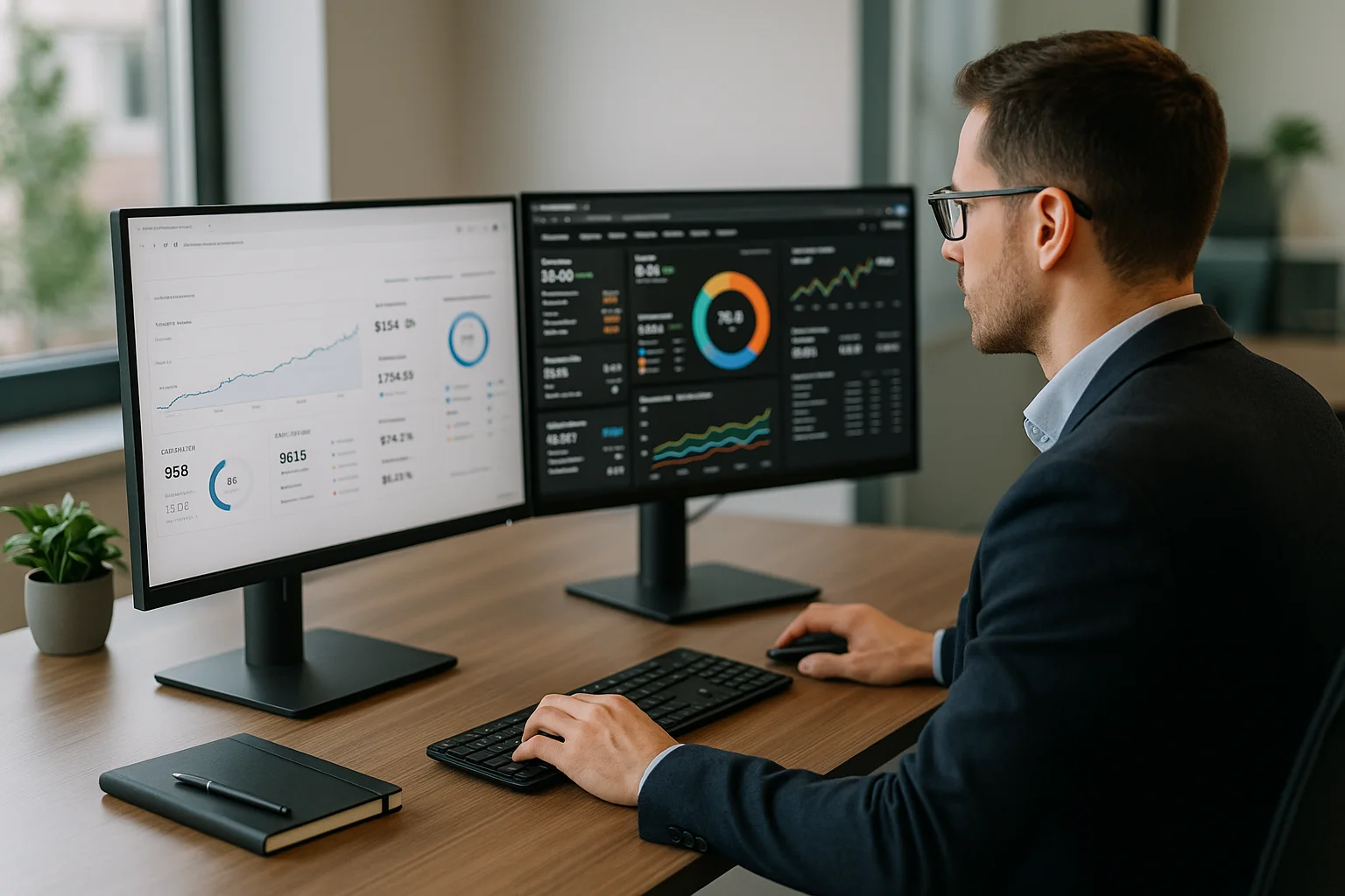 Professionnel marketing comparant outils SEO gratuits et payants sur double ecran