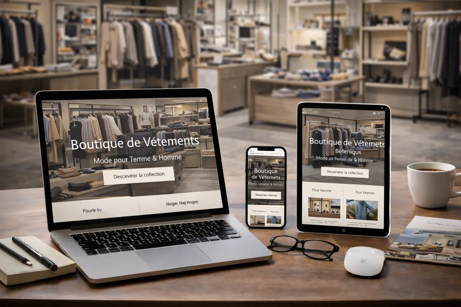 Vitrine de boutique moderne avec intégration digitale – création de site internet pour magasin par Clickzou