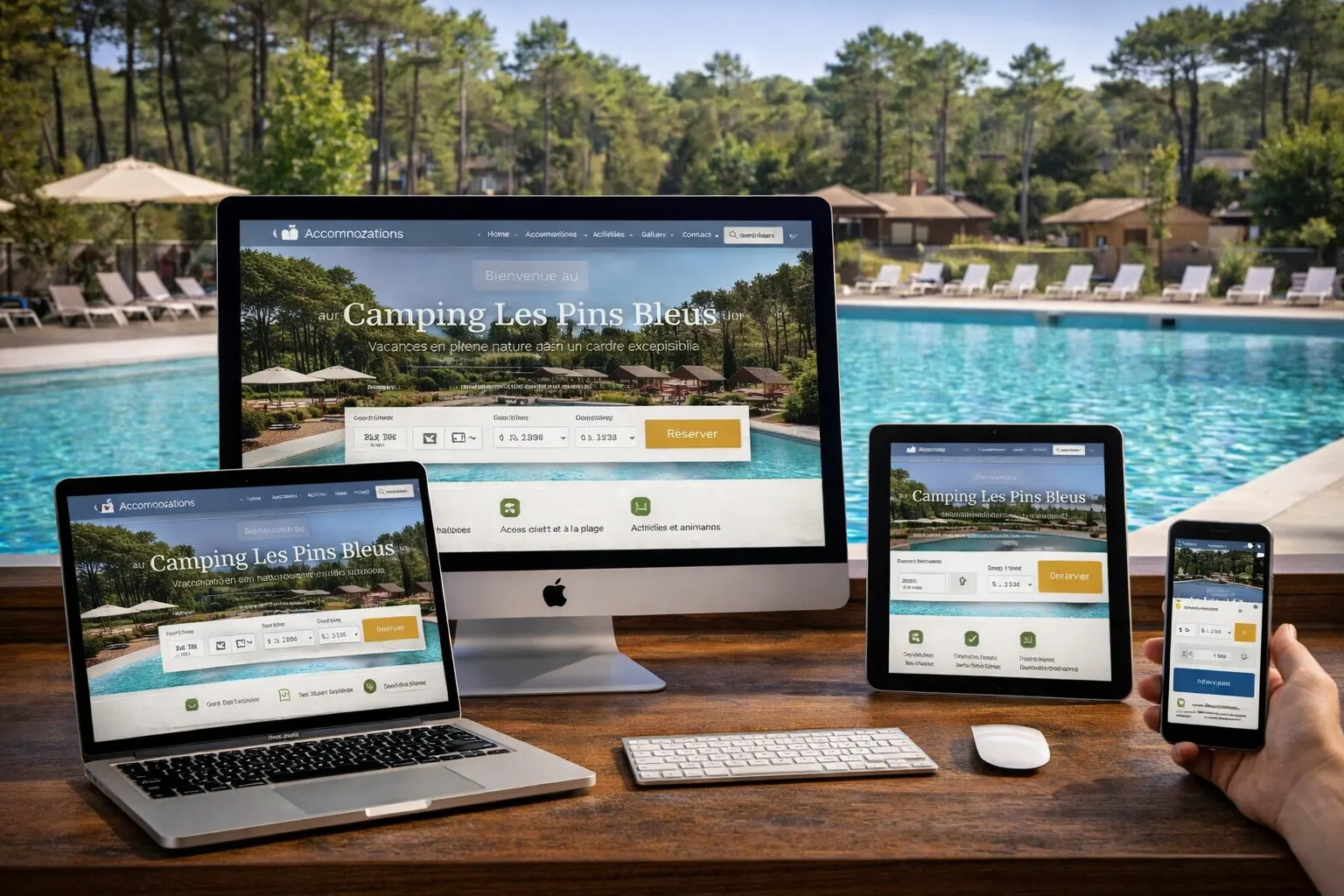 Vue panoramique d'un camping avec mobil-homes – création de site internet pour campings et hôtellerie de plein air