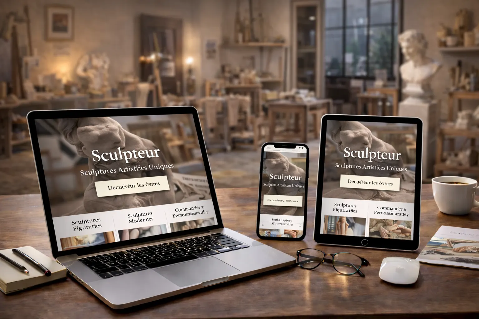 Artiste peintre dans son atelier devant une toile colorée, illustrant la création d’un site internet pour artiste par Clickzou