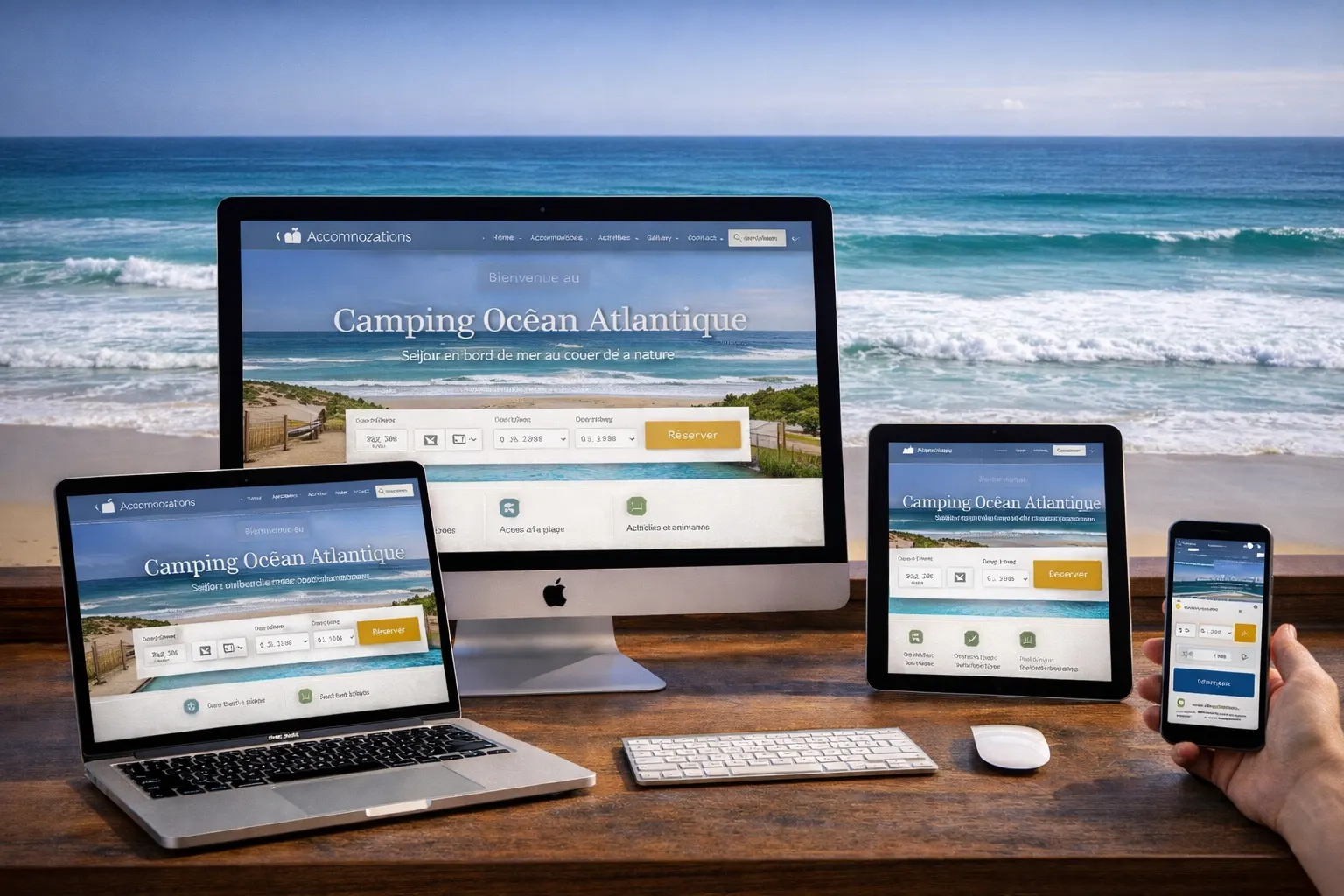 Vue panoramique d'un camping avec mobil-homes – création de site internet pour campings et hôtellerie de plein air