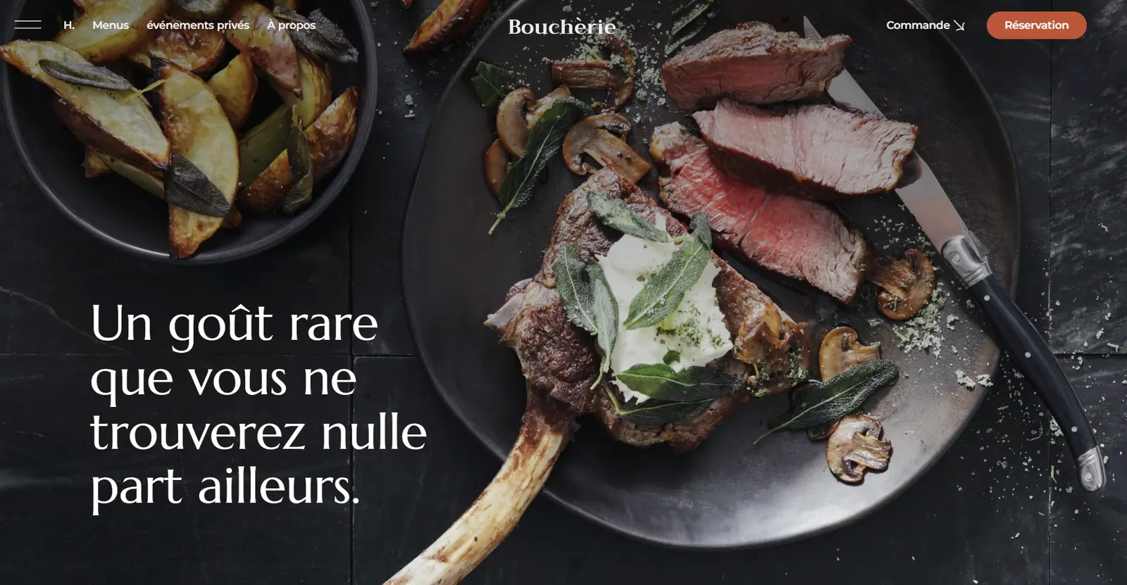 Exemple de design site internet restaurant avec photos de plats et ambiance