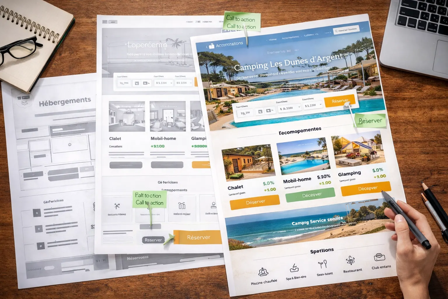 Maquettes UX/UI pour le site internet du camping