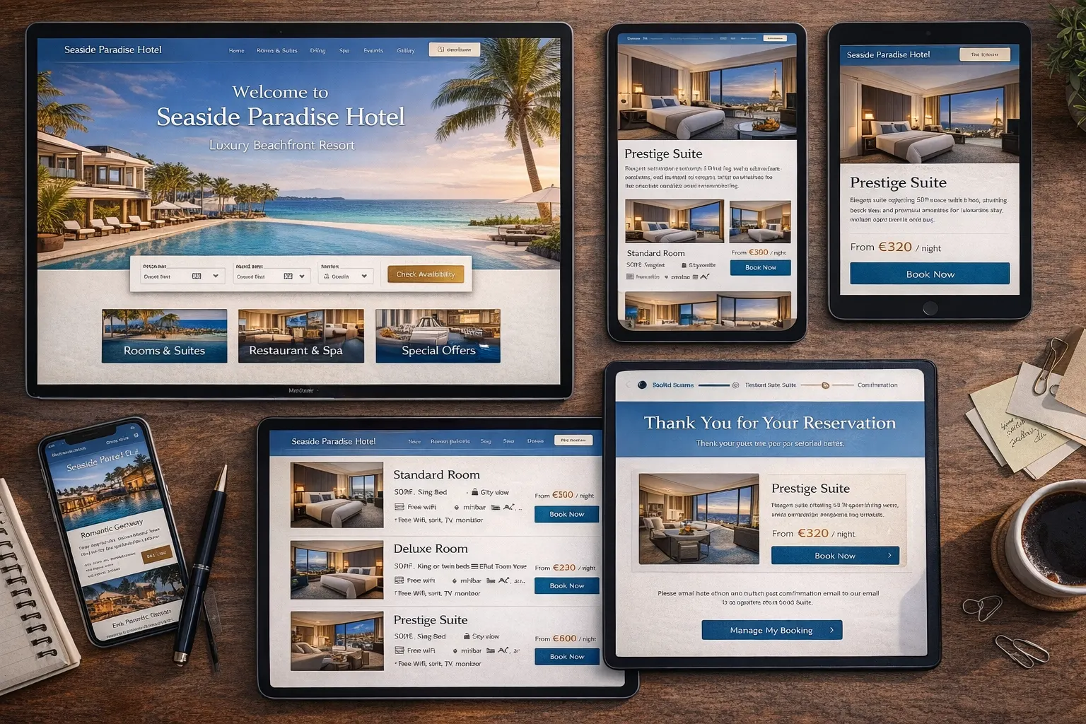 Maquettes UX/UI personnalisées pour le site internet d'un hôtel de charme