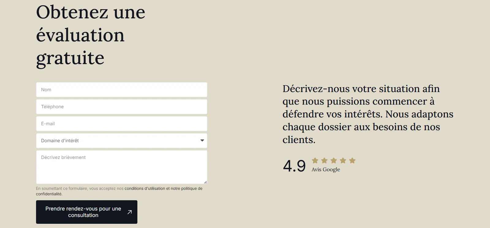 Module de prise de rendez-vous en ligne pour cabinet d'avocats