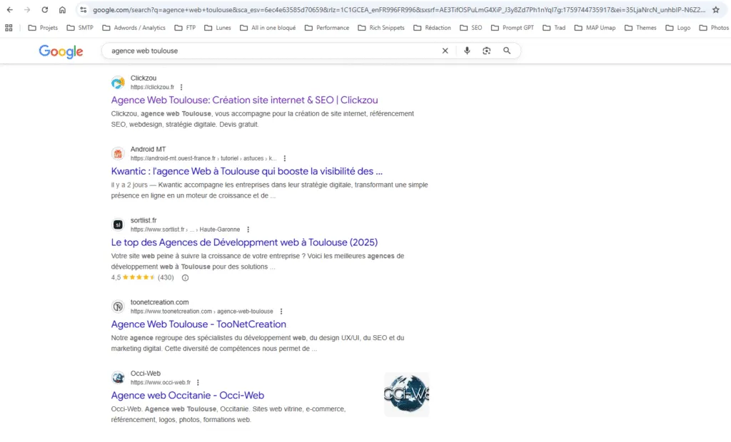 Structure d'une page de résultats Google SERP