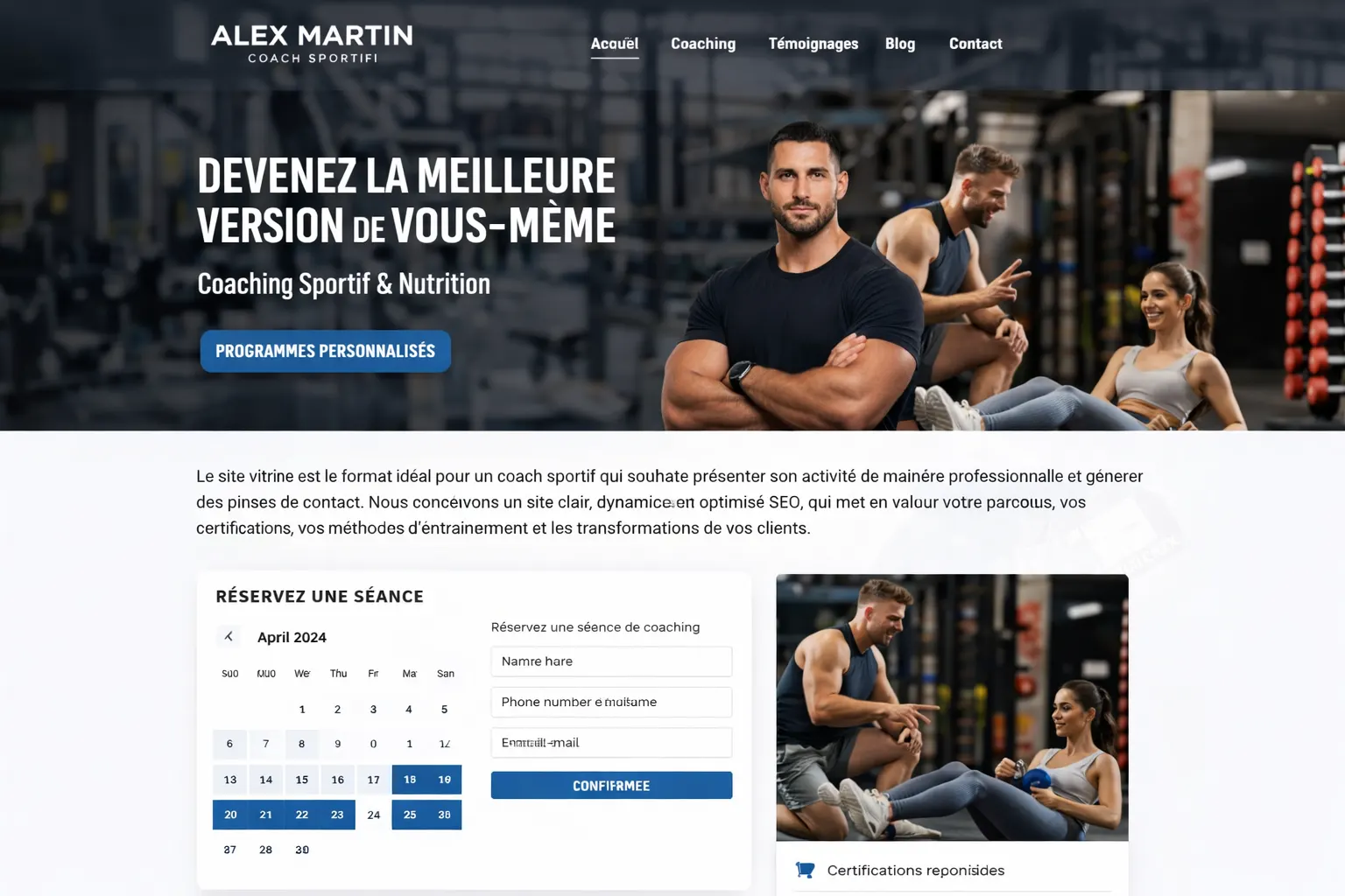 Exemple de reservation en ligne sur site internet coach sportif