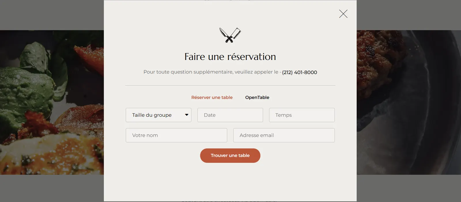 Exemple de systeme de reservation en ligne sur site internet de restaurant