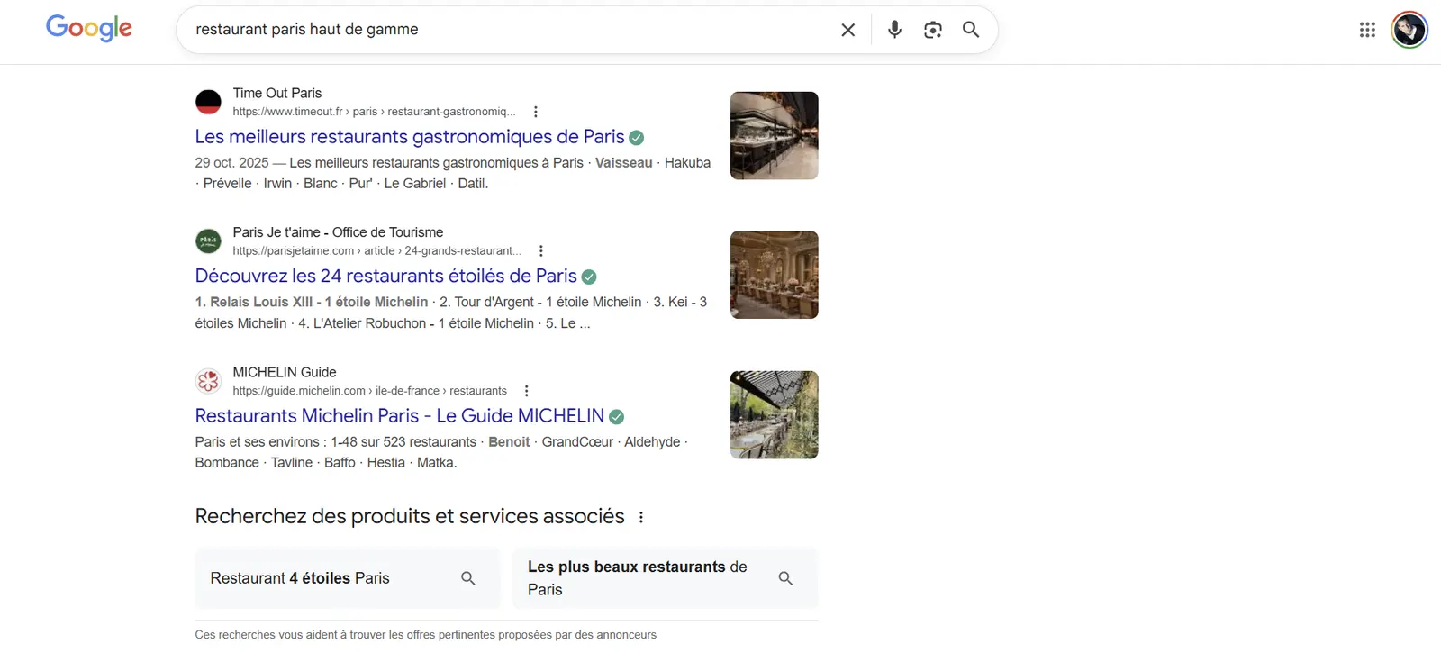 Page de résultats Google SERP