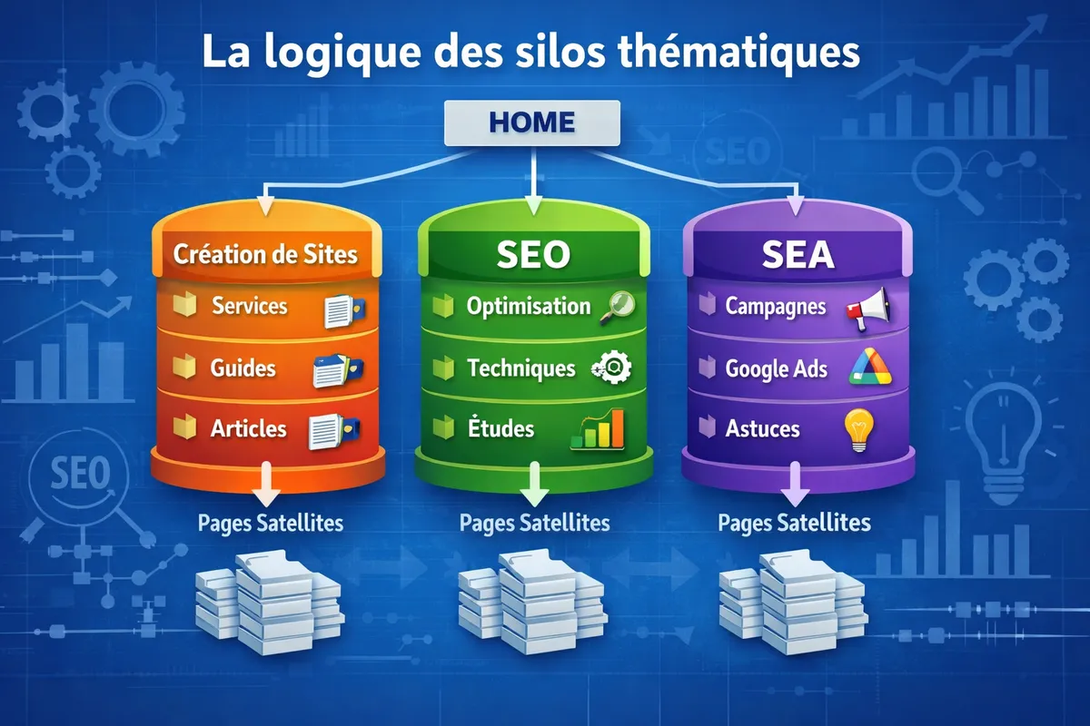 Schéma des 7 silos sémantiques du site Clickzou