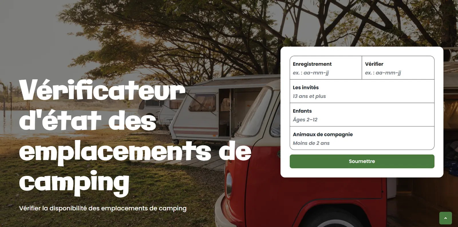 Site vitrine immersif pour camping avec photos et vidéos haute définition