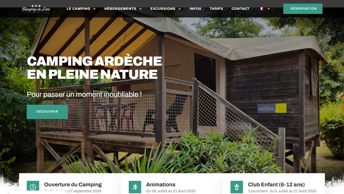 Site multilingue Camping du Lion réalisé par Clickzou