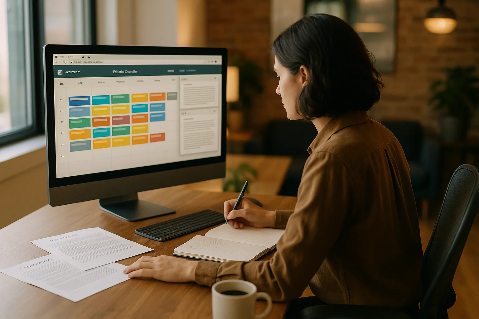 Strategie editoriale SEO avec calendrier de contenus piliers et satellites