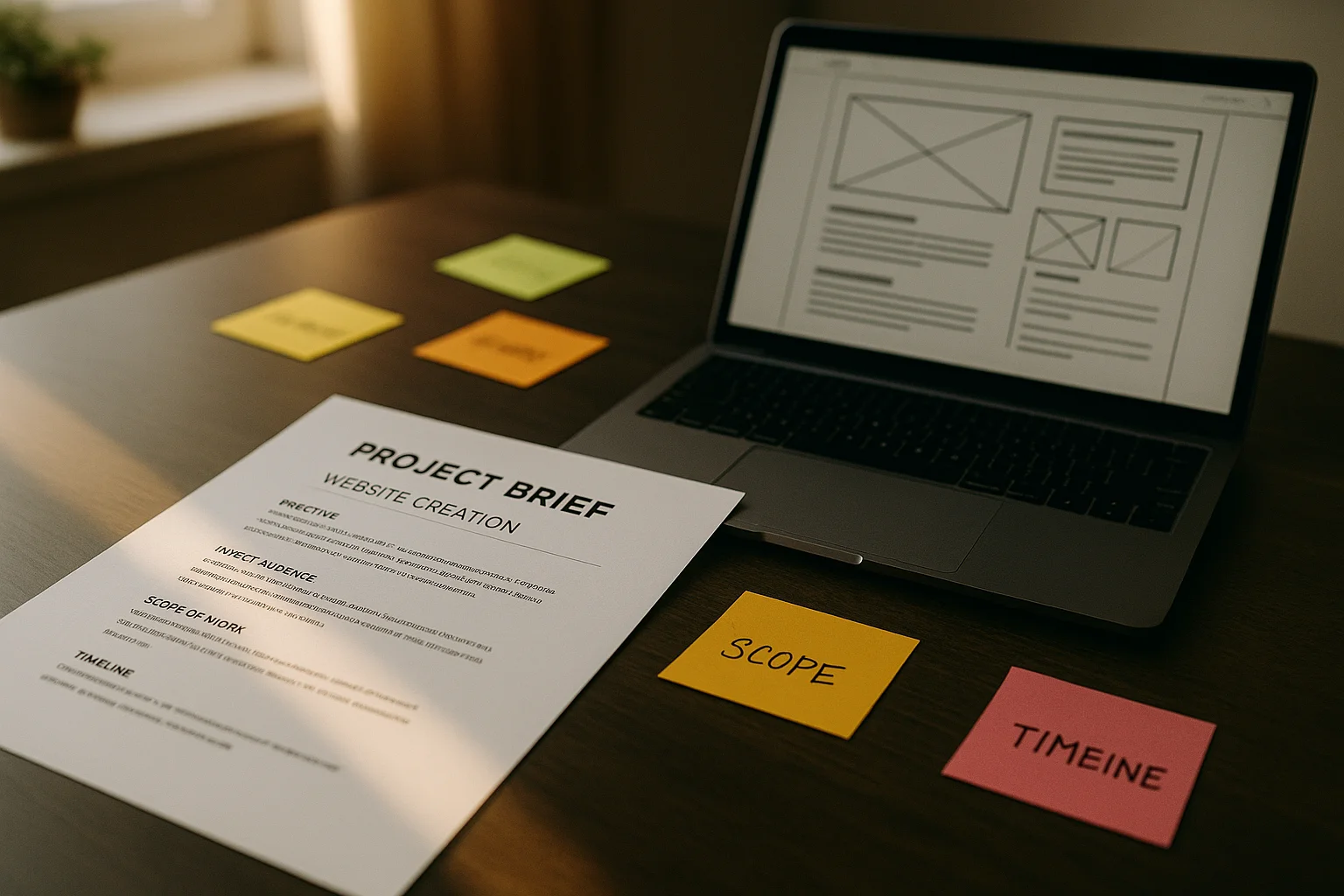 Template cahier des charges creation site internet avec 8 sections detaillees