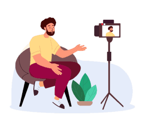 Dessin d'un homme donnant un cours internet face à une caméra