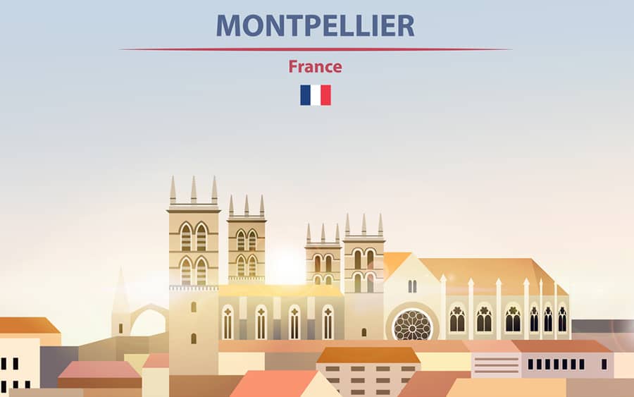 Illustration de la ville Montpellier sur fond de ciel au lever du soleil
