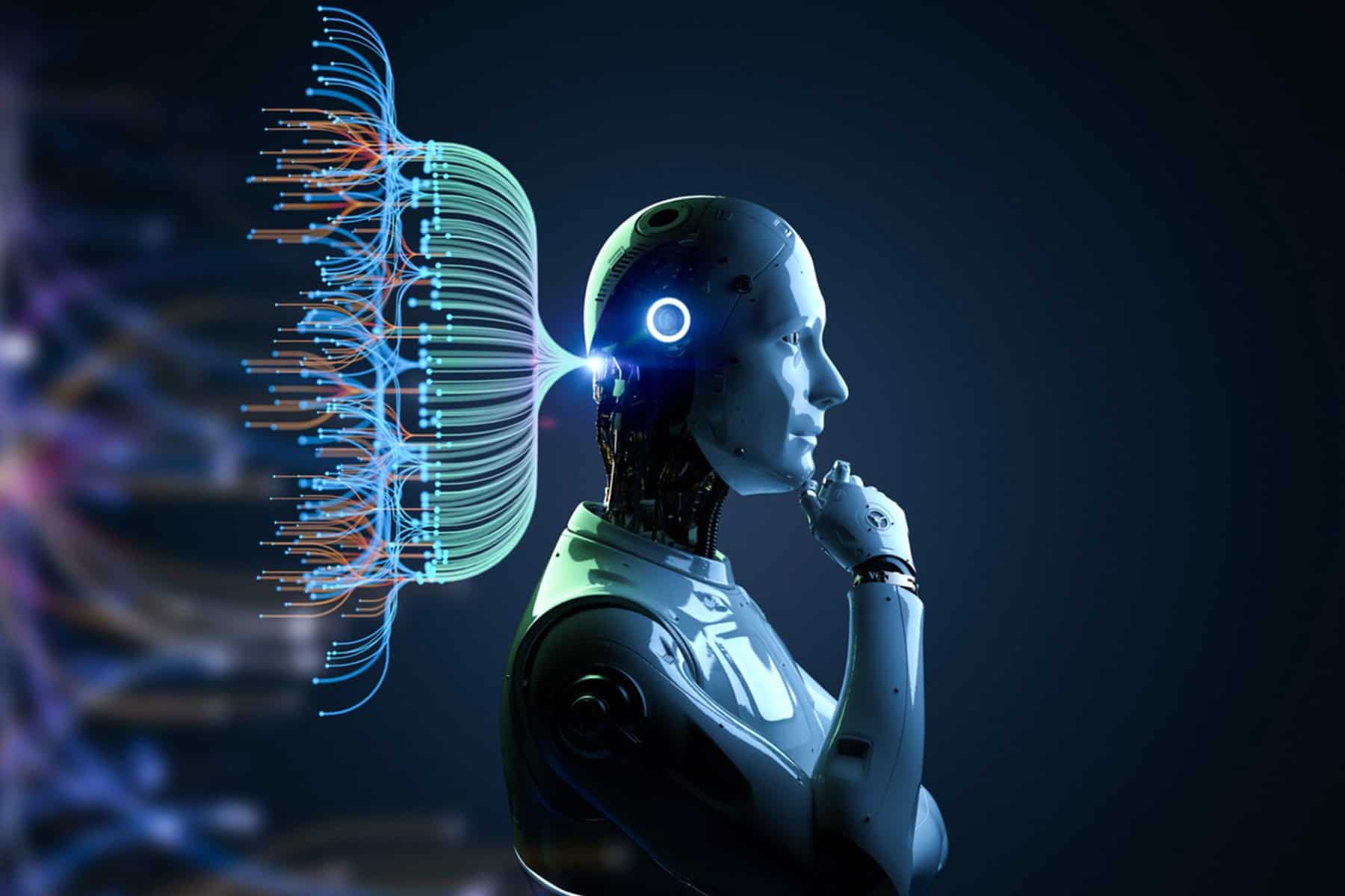 Un robot représentant l'IA, l'intelligence artificielle