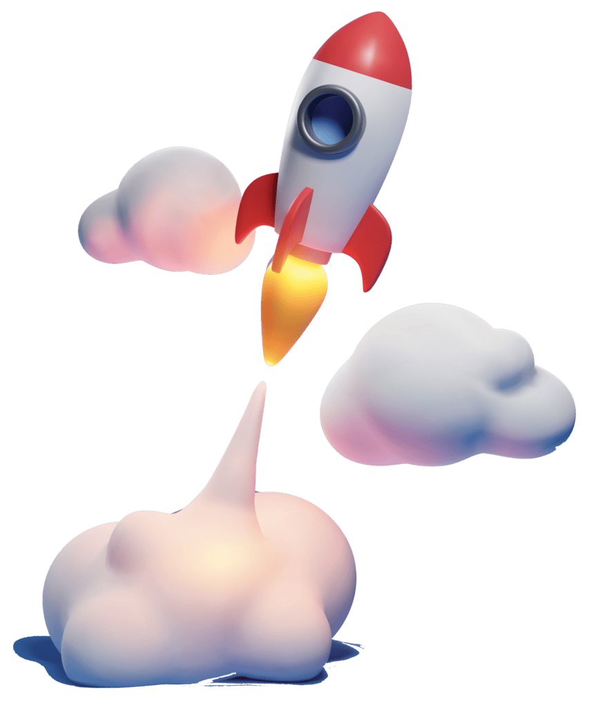 Illustration d'une fusée qui décolle. Métaphore pour représenter les prestations et tarifs de l'agence web Clickzou qui fait décoller votre activité