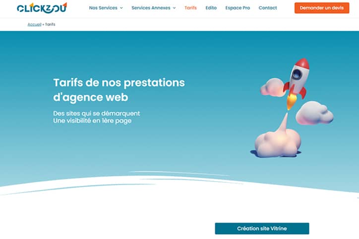 Copie d'écran de la page tarifs pour la création d'un site internet à Marseille