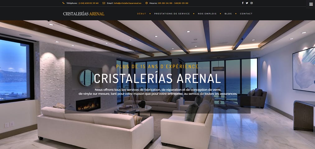 Copie d'écran du site internet de Cristalerias Arenal créé par l'agence web Clickzou