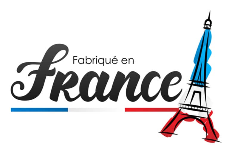 Logo "Fabriqué en France" avec une tour Eiffel en bleu blanc rouge