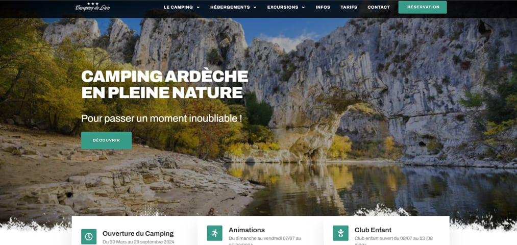 Exemple d'un site internet effectué par Clickzou pour un camping en Ardèche