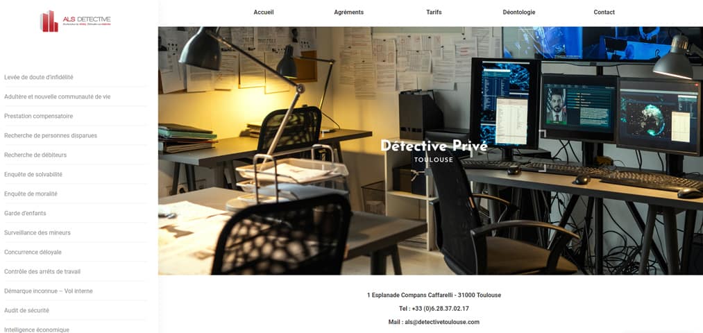 Capture d'écran d'un site internet créé par Clickzou pour un détective