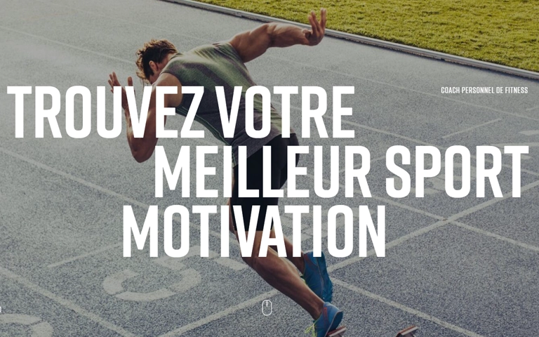 Image d'un athlète courant sur une piste d'athlétisme, illustrant la motivation sportive. Le texte superposé en blanc indique 'Trouvez votre meilleur sport motivation', avec une petite mention 'Coach personnel de fitness' en haut à droite. L'image symbolise l'idée de performance et de dynamisme dans le coaching sportif.